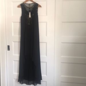 BCBG black maxi dress with lace and mesh detail